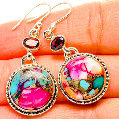 Kingman Pink Dahlia Turquoise, Garnet Earrings handcrafted by Ana Silver Co - EARR430378