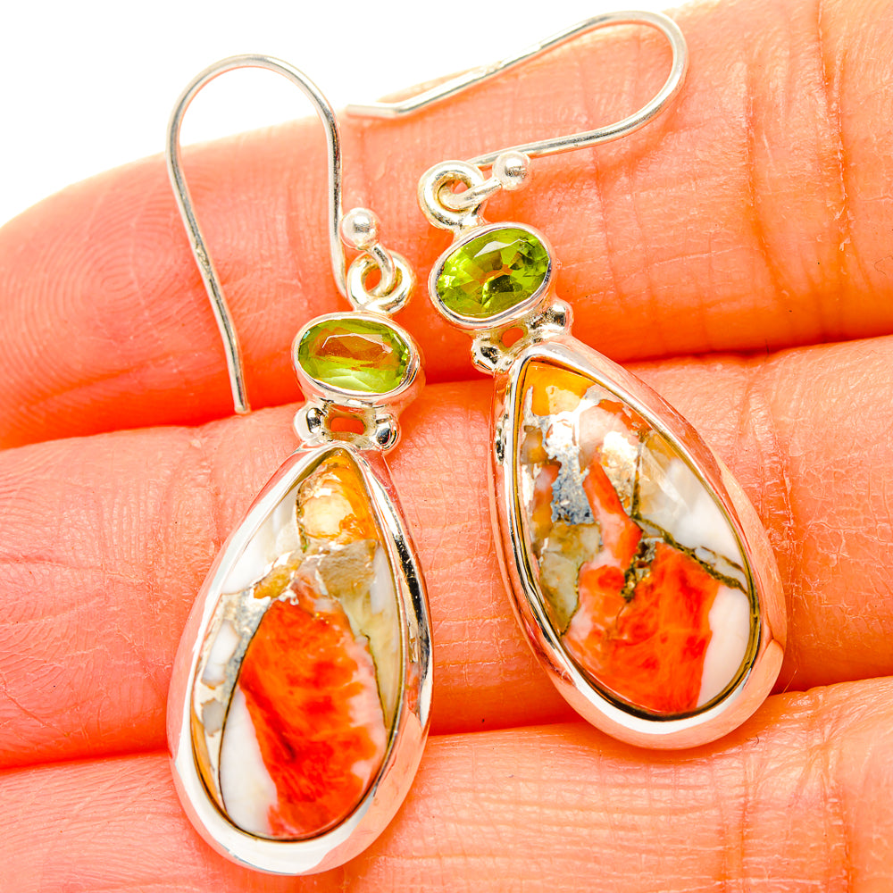 Spiny Oyster Turquoise, Peridot Earrings handcrafted by Ana Silver Co - EARR430380