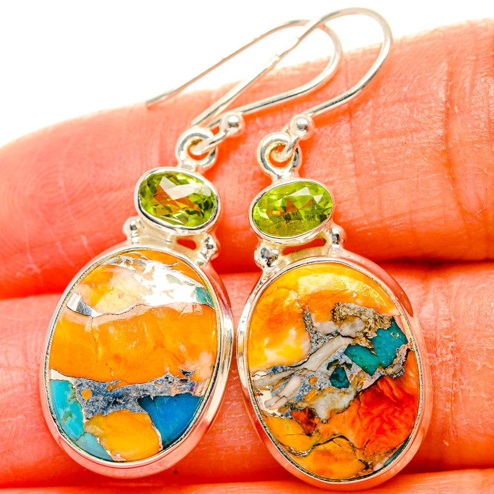 Spiny Oyster Turquoise, Peridot Earrings handcrafted by Ana Silver Co - EARR430381