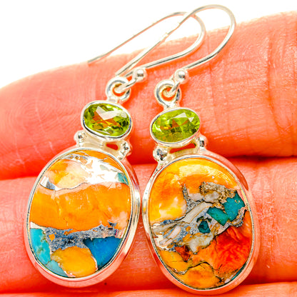 Spiny Oyster Turquoise, Peridot Earrings handcrafted by Ana Silver Co - EARR430381