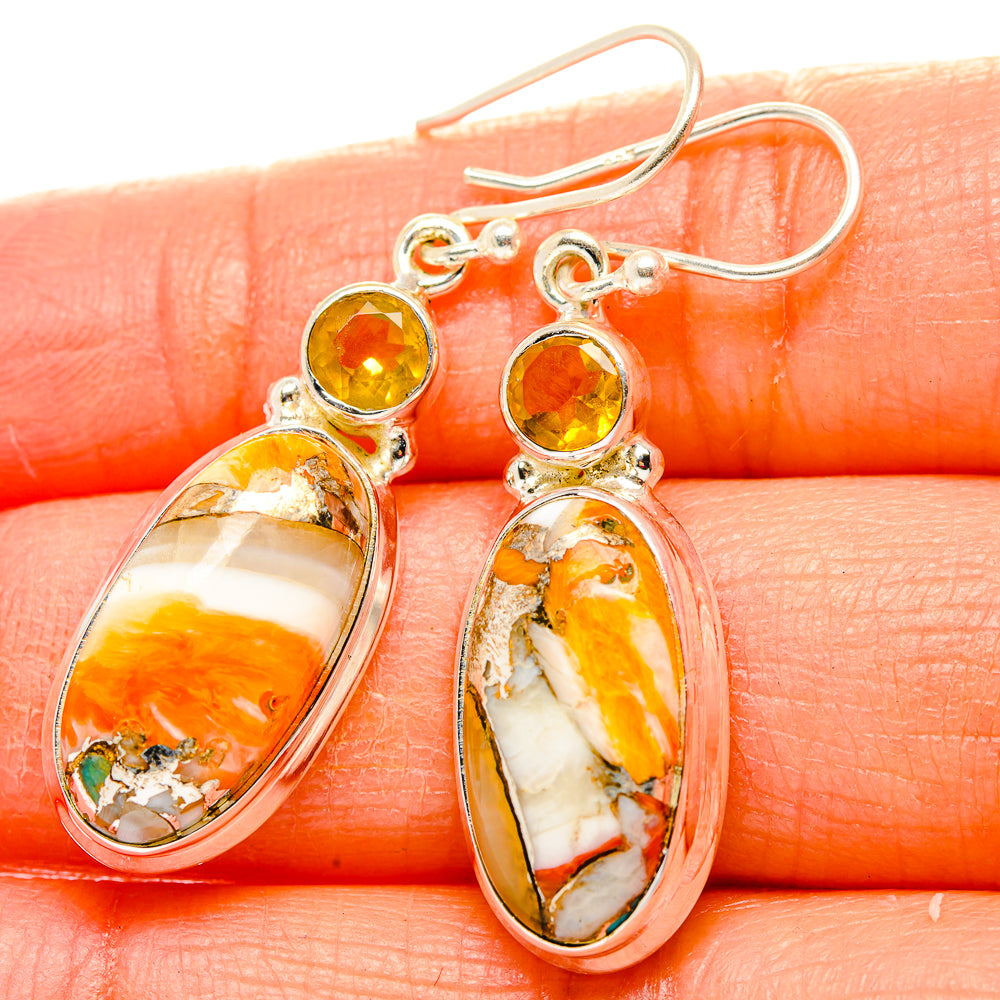 Spiny Oyster Turquoise, Citrine Earrings handcrafted by Ana Silver Co - EARR430383