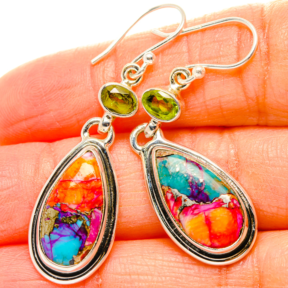 Kingman Pink Dahlia Turquoise, Peridot Earrings handcrafted by Ana Silver Co - EARR430386