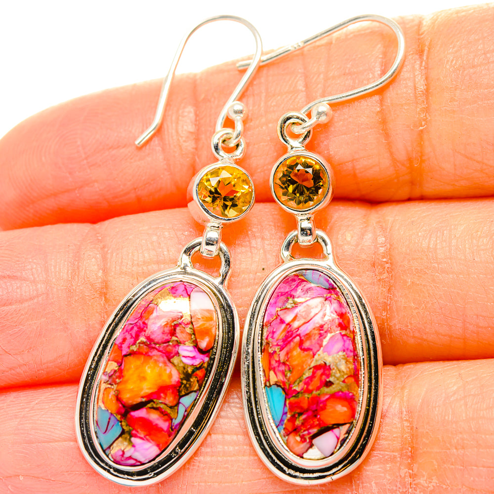 Kingman Pink Dahlia Turquoise, Citrine Earrings handcrafted by Ana Silver Co - EARR430390