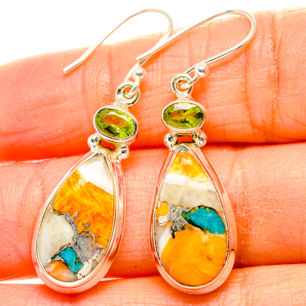 Spiny Oyster Turquoise, Blue Topaz Earrings handcrafted by Ana Silver Co - EARR430395
