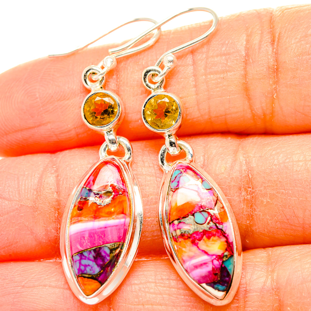 Kingman Pink Dahlia Turquoise, Citrine Earrings handcrafted by Ana Silver Co - EARR430397