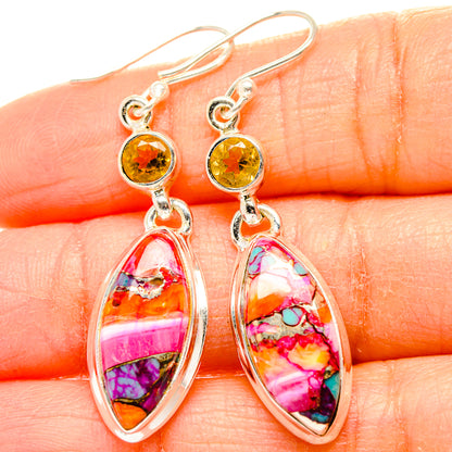 Kingman Pink Dahlia Turquoise, Citrine Earrings handcrafted by Ana Silver Co - EARR430397
