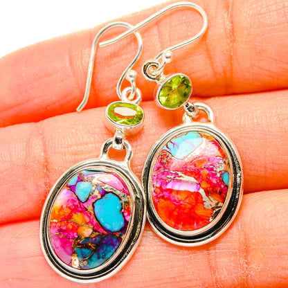 Kingman Pink Dahlia Turquoise, Peridot Earrings handcrafted by Ana Silver Co - EARR430398