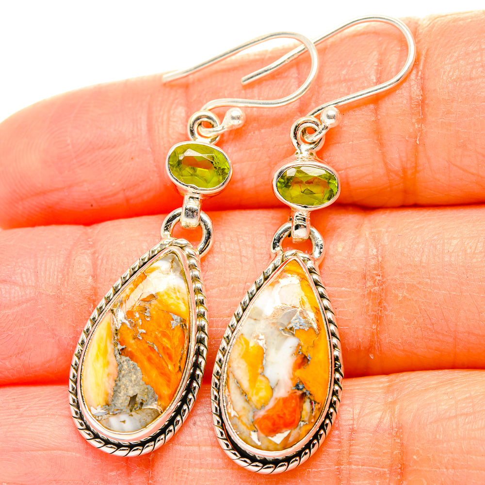 Spiny Oyster Turquoise, Peridot Earrings handcrafted by Ana Silver Co - EARR430399