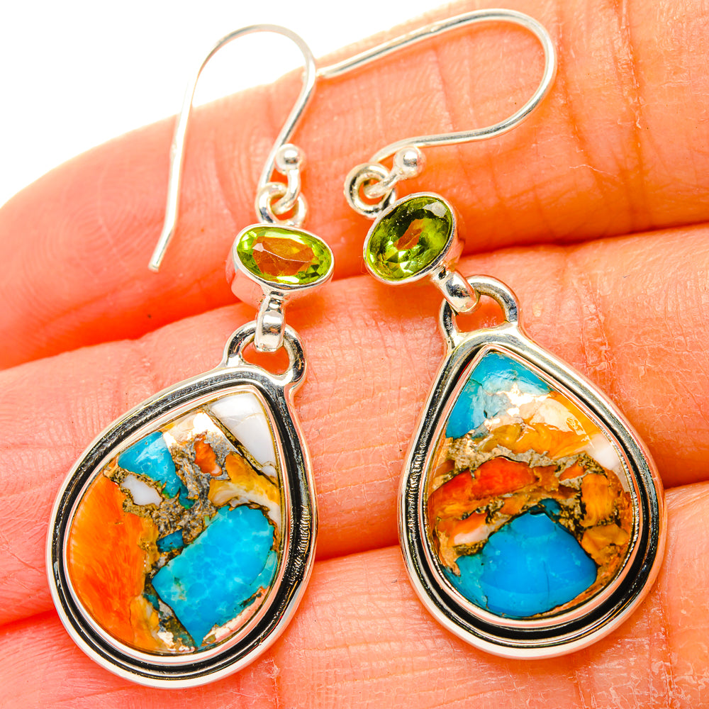 Spiny Oyster Turquoise, Peridot Earrings handcrafted by Ana Silver Co - EARR430401