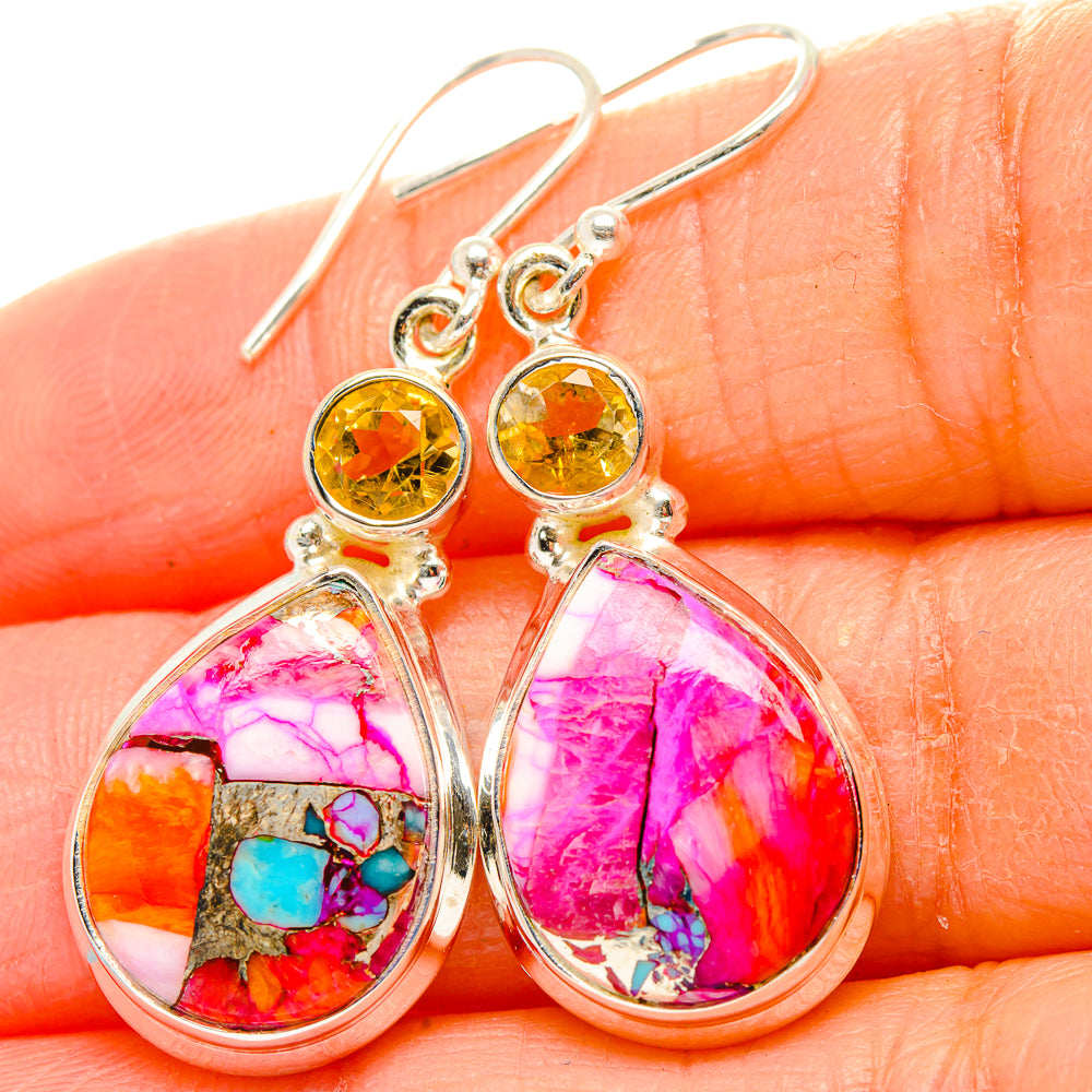 Kingman Pink Dahlia Turquoise, Citrine Earrings handcrafted by Ana Silver Co - EARR430402