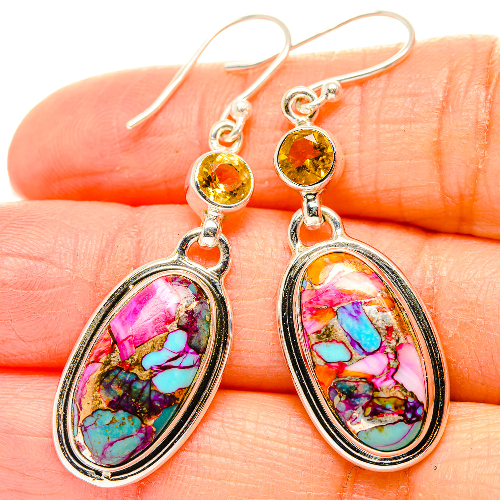 Kingman Pink Dahlia Turquoise, Citrine Earrings handcrafted by Ana Silver Co - EARR430403