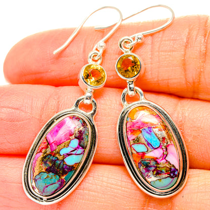 Kingman Pink Dahlia Turquoise, Citrine Earrings handcrafted by Ana Silver Co - EARR430403