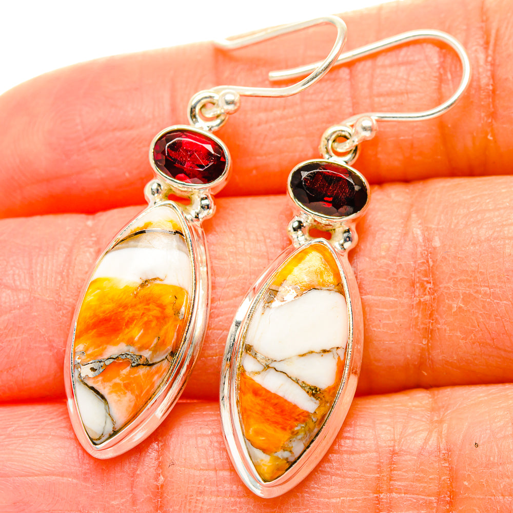 Spiny Oyster Turquoise, Garnet Earrings handcrafted by Ana Silver Co - EARR430405