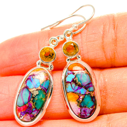 Kingman Pink Dahlia Turquoise, Citrine Earrings handcrafted by Ana Silver Co - EARR430406