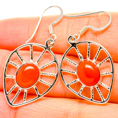 925 silver drop earrings with orange carnelian cabochon in wheel frame