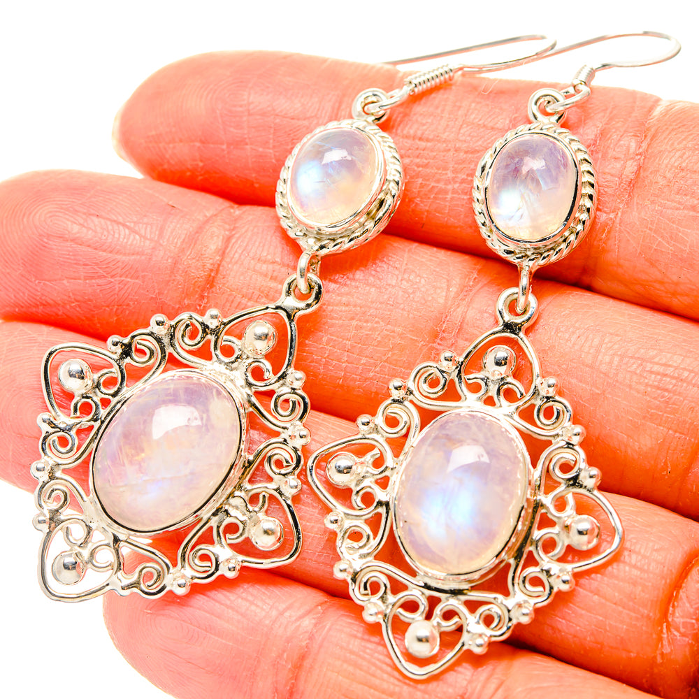 Rainbow Moonstone Earrings handcrafted by Ana Silver Co - EARR430468