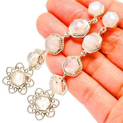 Rainbow Moonstone Earrings handcrafted by Ana Silver Co - EARR430474