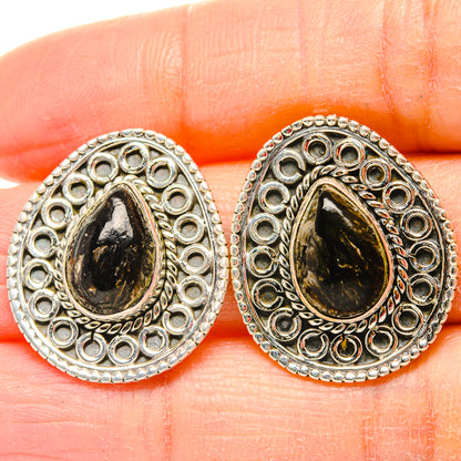 Teardrop filigree earrings with dark green stone, 925 sterling silver settings