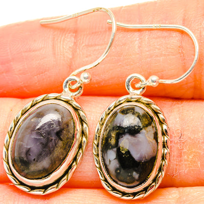 Oval gabbro stone drop earrings with gold-tone bezel and 925 sterling silver hooks
