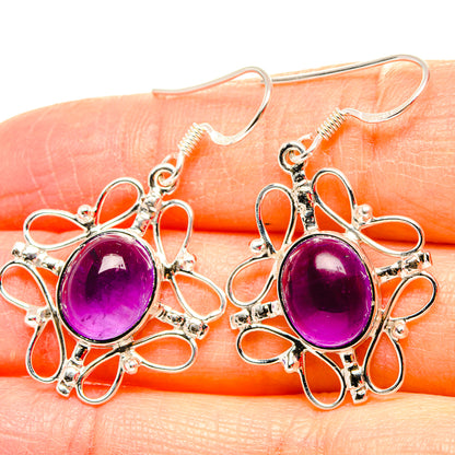 Amethyst oval cabochon earrings with 925 sterling silver floral filigree and hooks