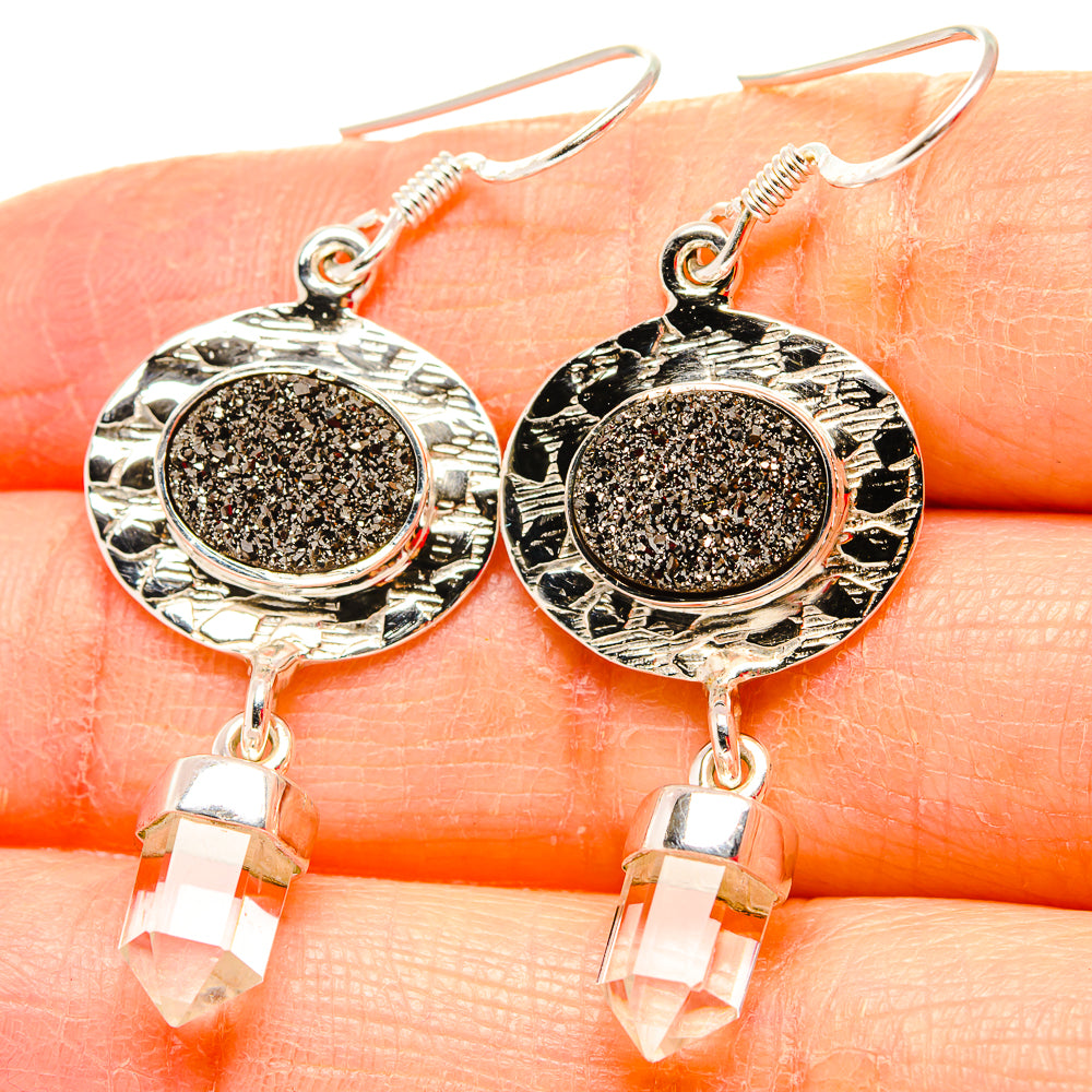 Black Druzy Earrings handcrafted by Ana Silver Co - EARR430706
