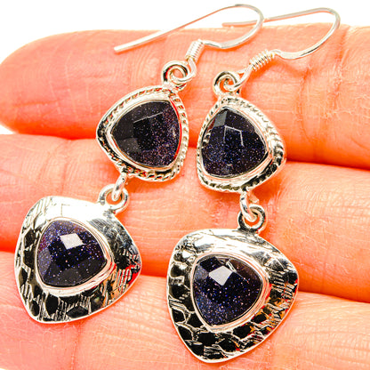 Blue Goldstone Earrings handcrafted by Ana Silver Co - EARR430712