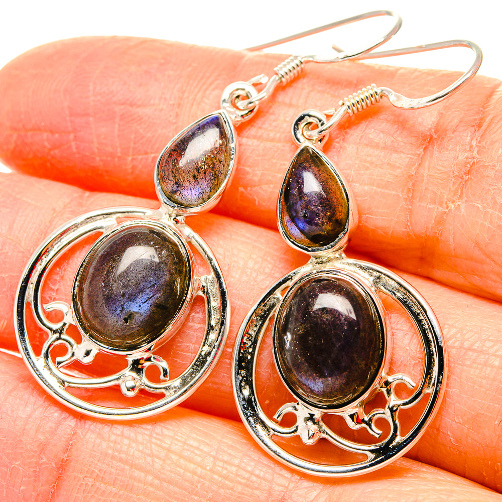Sterling silver labradorite earrings with oval stones and circular halo settings