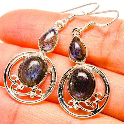 Sterling silver labradorite earrings with oval stones and circular halo settings