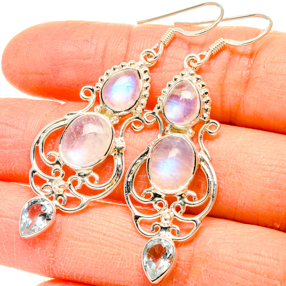 Rainbow Moonstone Earrings handcrafted by Ana Silver Co - EARR430742