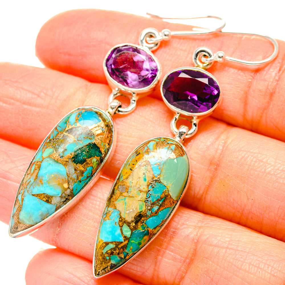 Kingman Mohave Turquoise Earrings handcrafted by Ana Silver Co - EARR430761