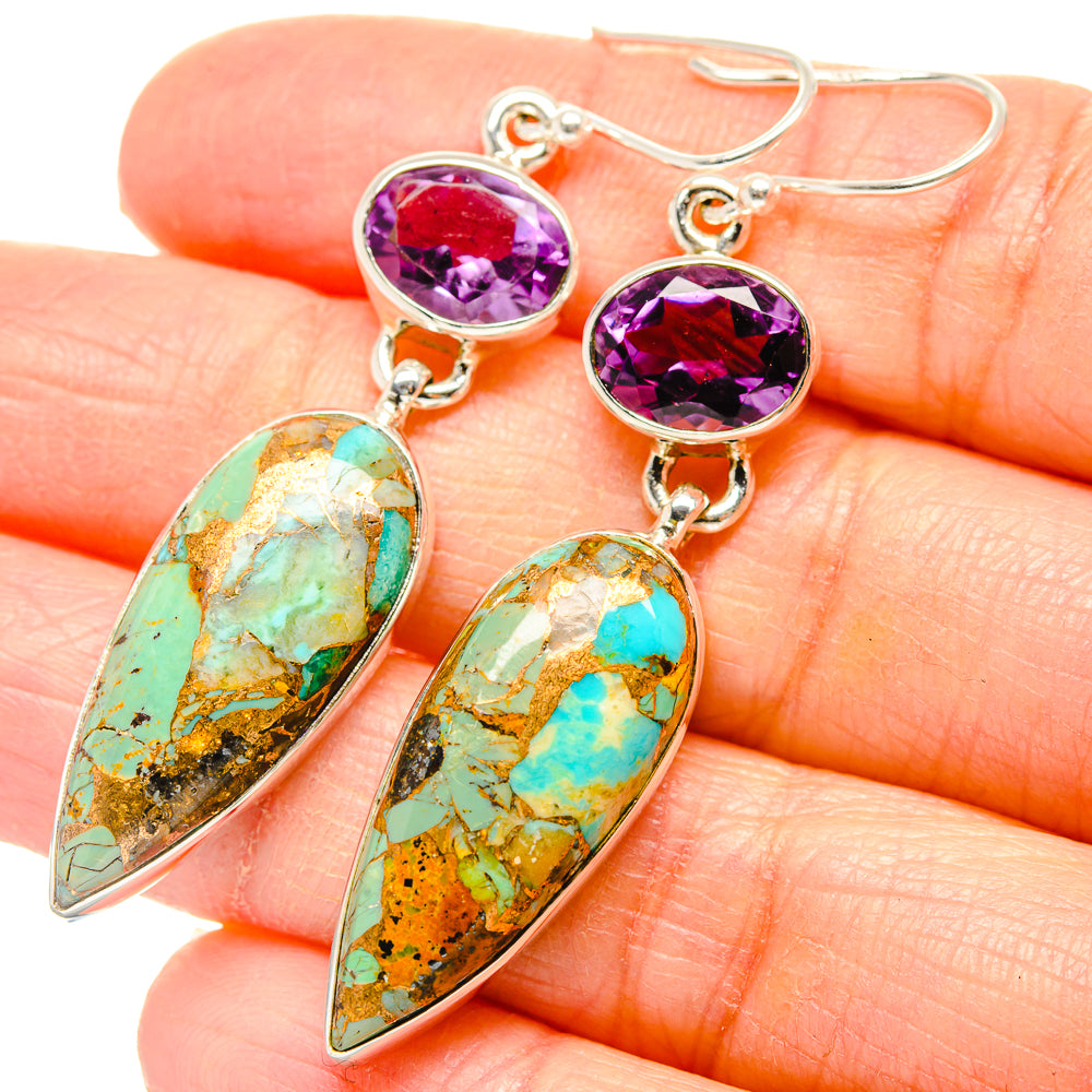 Kingman Mohave Turquoise Earrings handcrafted by Ana Silver Co - EARR430763
