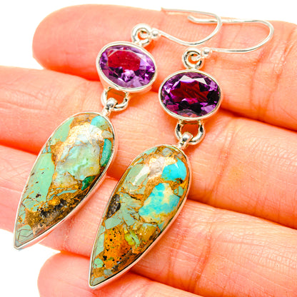 Kingman Mohave Turquoise Earrings handcrafted by Ana Silver Co - EARR430763