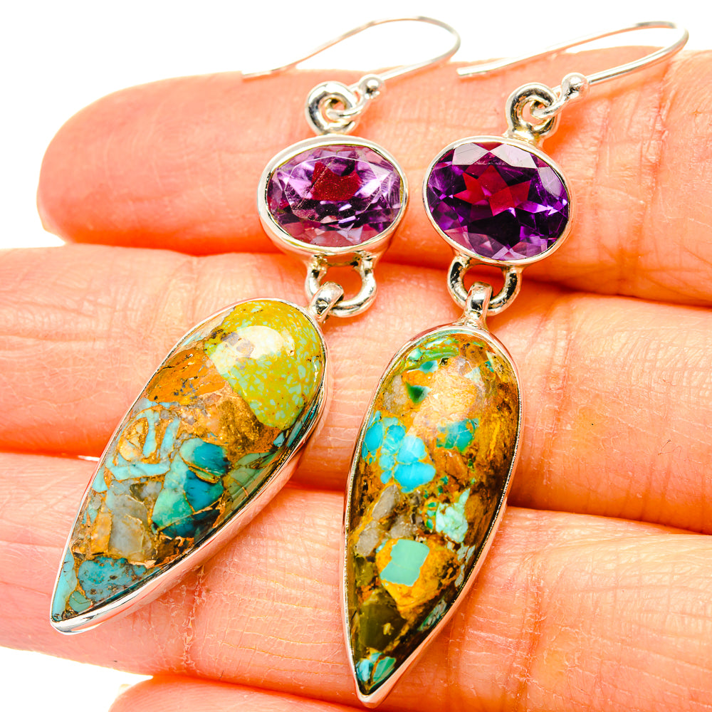 Kingman Mohave Turquoise Earrings handcrafted by Ana Silver Co - EARR430765