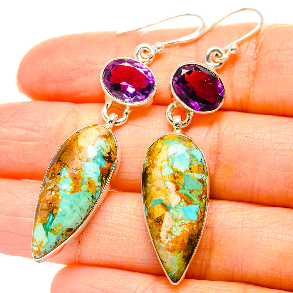 Kingman Mohave Turquoise Earrings handcrafted by Ana Silver Co - EARR430786