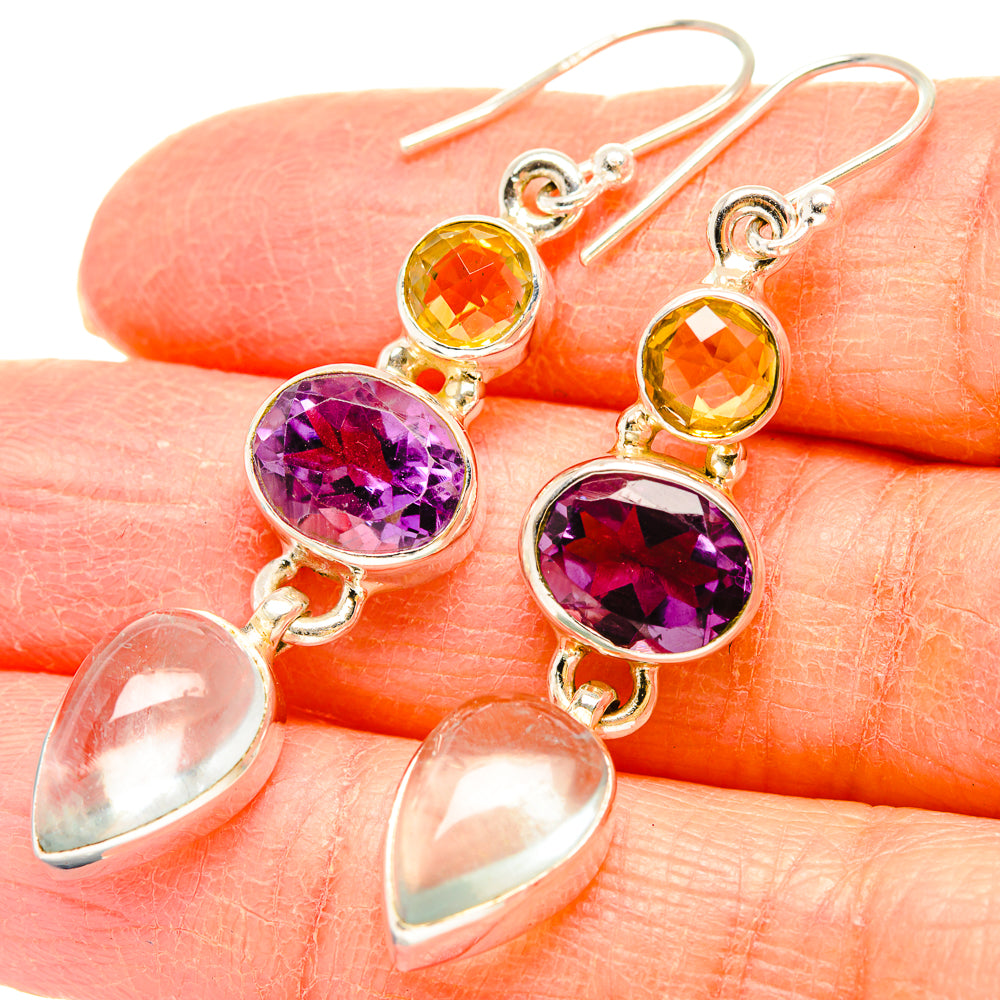 925 sterling silver earrings with citrine and amethyst faceted stones, light blue teardrops