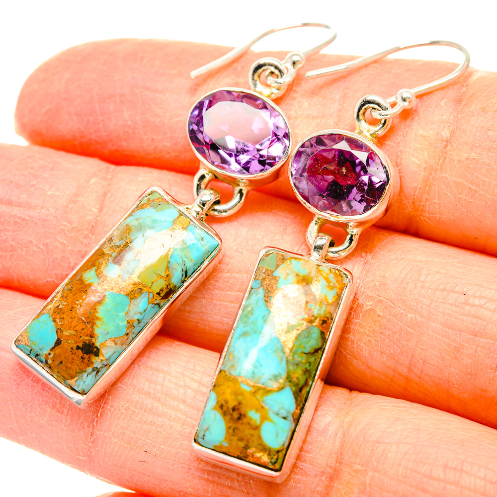 Kingman Mohave Turquoise Earrings handcrafted by Ana Silver Co - EARR430797