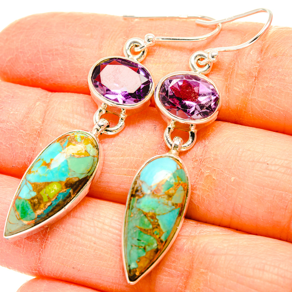 Kingman Mohave Turquoise Earrings handcrafted by Ana Silver Co - EARR430801