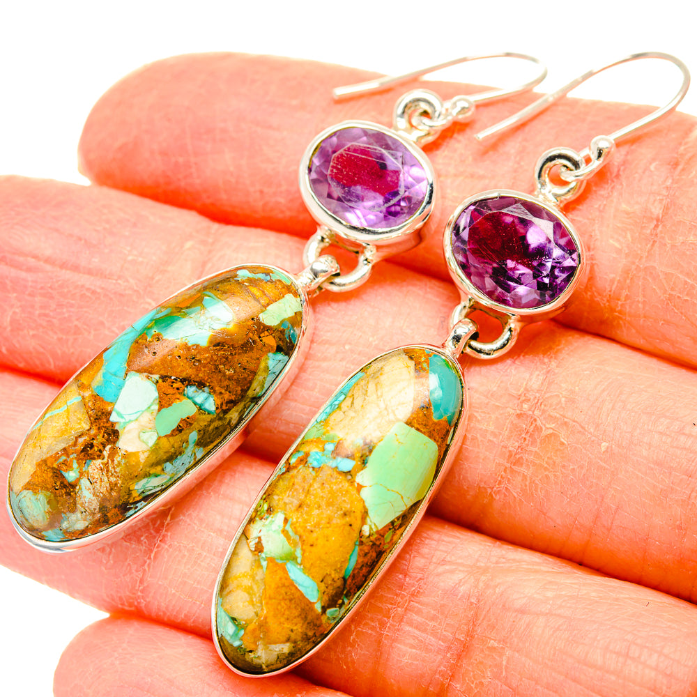 Kingman Mohave Turquoise Earrings handcrafted by Ana Silver Co - EARR430805