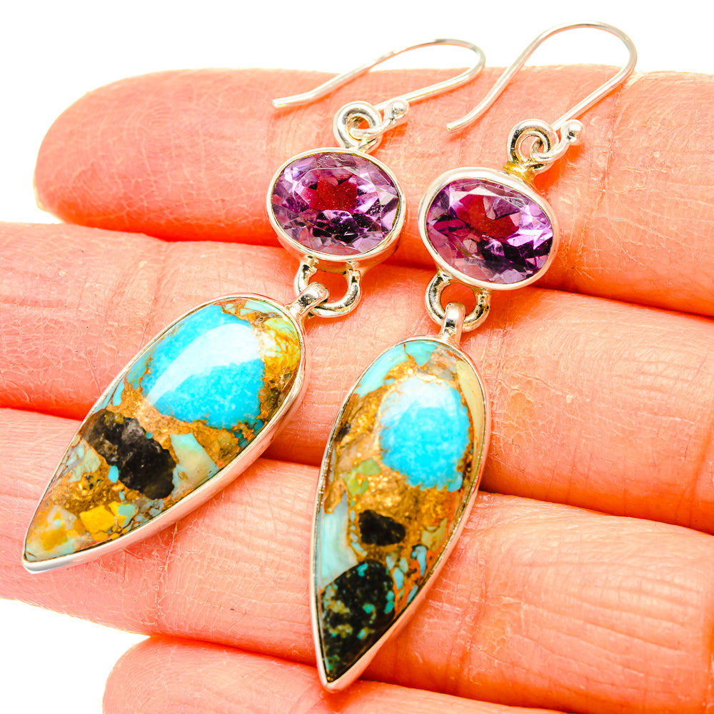 Kingman Mohave Turquoise Earrings handcrafted by Ana Silver Co - EARR430825