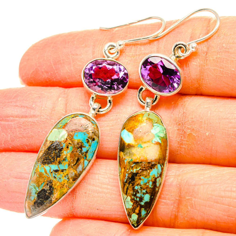 Kingman Mohave Turquoise Earrings handcrafted by Ana Silver Co - EARR430834