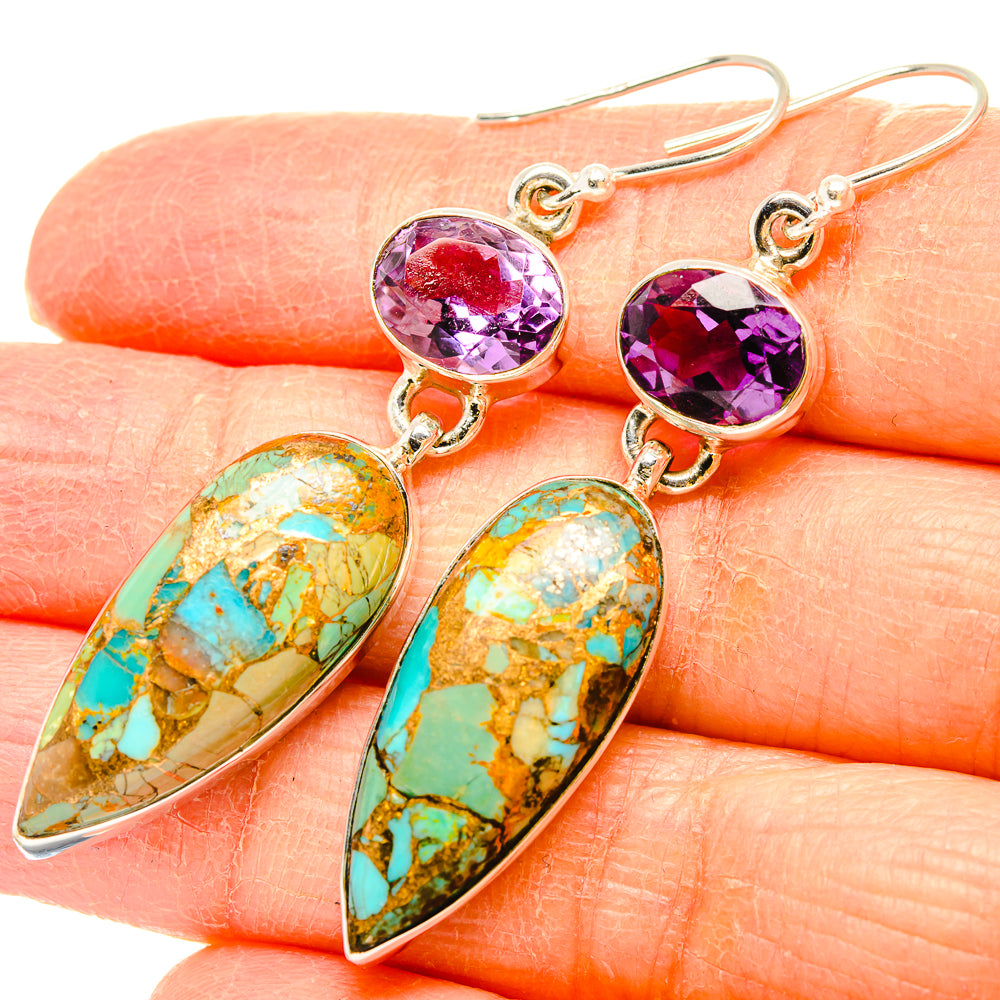 Kingman Mohave Turquoise Earrings handcrafted by Ana Silver Co - EARR430837