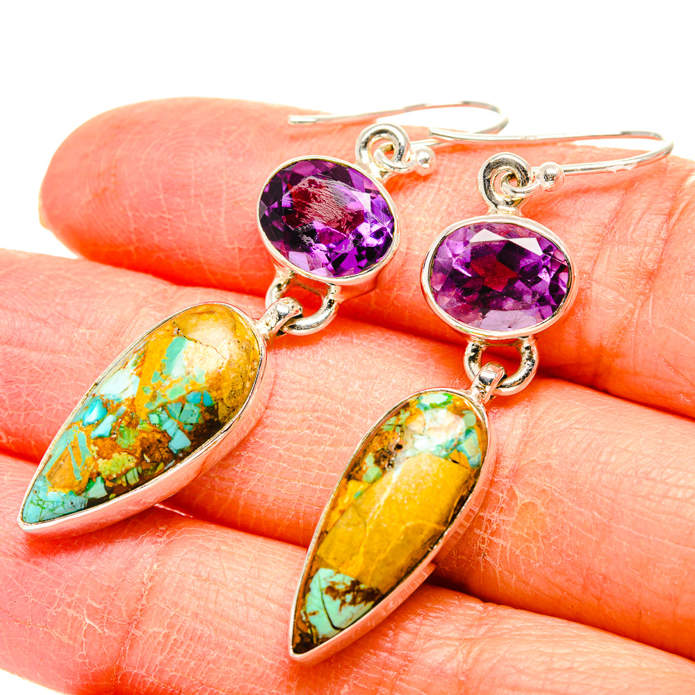 Kingman Mohave Turquoise Earrings handcrafted by Ana Silver Co - EARR430839