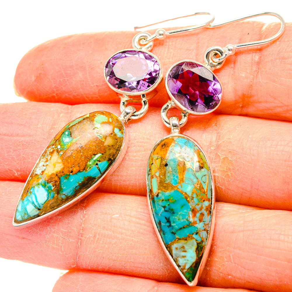 Kingman Mohave Turquoise Earrings handcrafted by Ana Silver Co - EARR430849