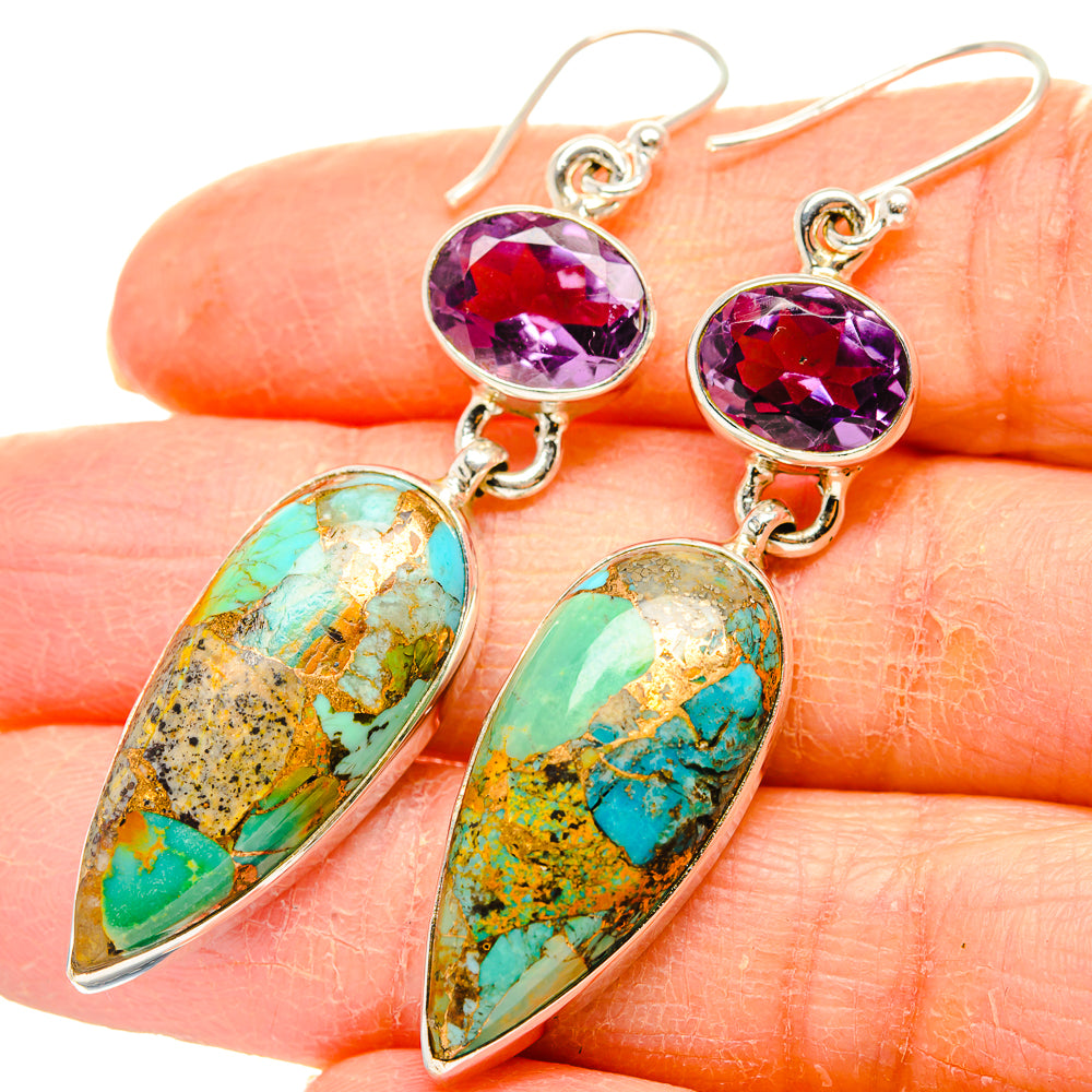 Kingman Mohave Turquoise Earrings handcrafted by Ana Silver Co - EARR430852