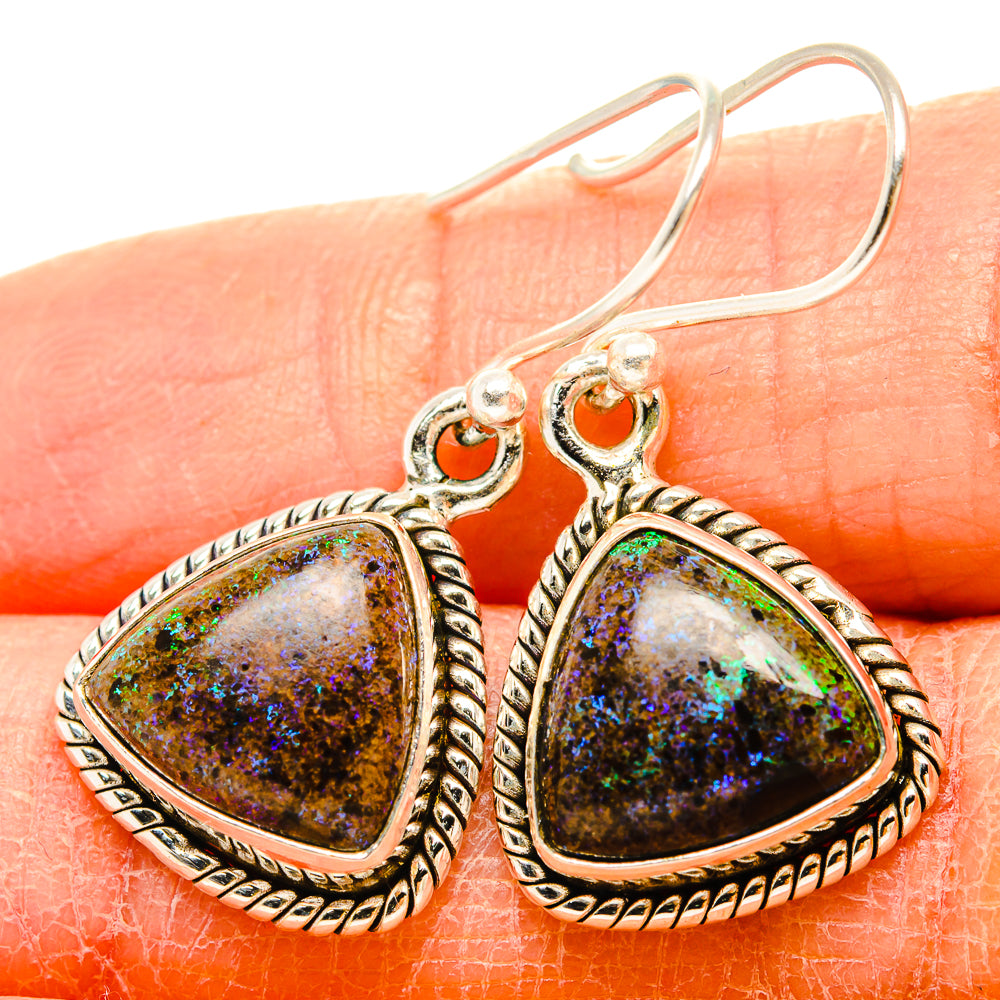 925 sterling silver opal earrings, teardrop bezel with iridescent stone and orange tops