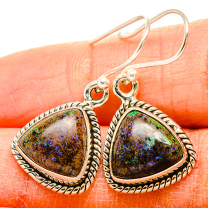 925 sterling silver opal earrings, teardrop bezel with iridescent stone and orange tops