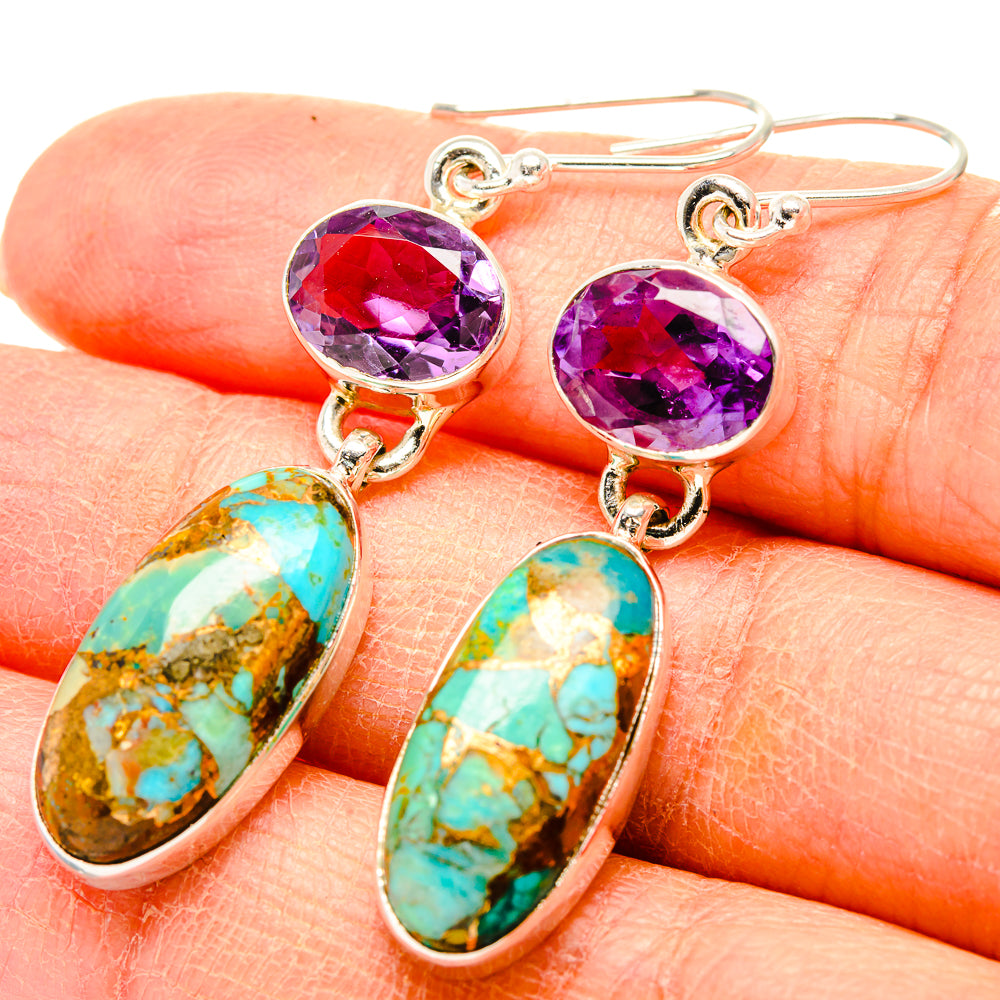 Kingman Mohave Turquoise Earrings handcrafted by Ana Silver Co - EARR430879