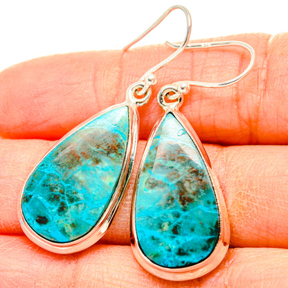 Sterling silver chrysocolla teardrop dangle earrings, blue-green stone cabochon