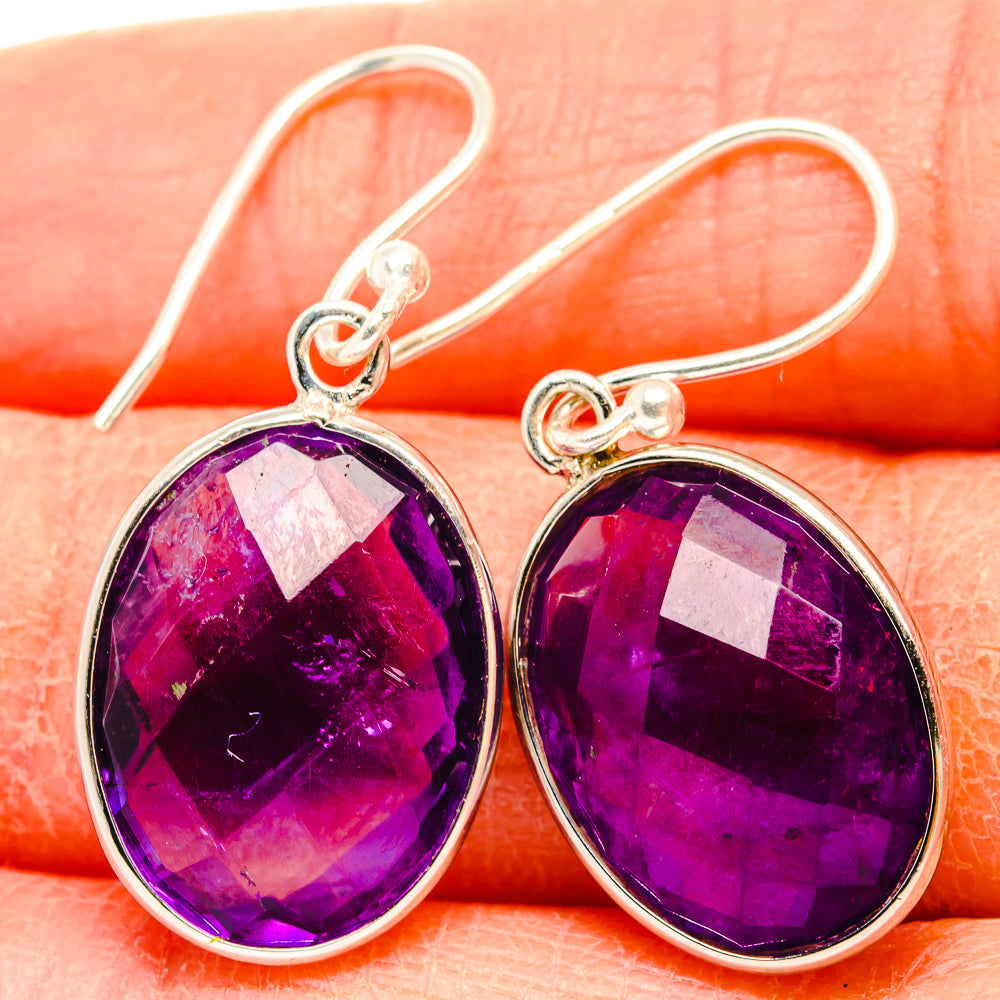 Amethyst drop earrings with faceted oval gems and sterling silver hook backs