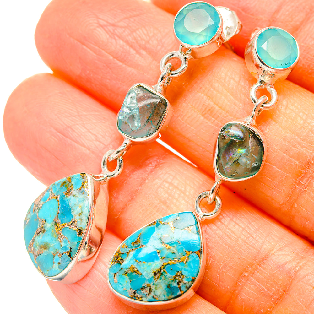 Kingman Mohave Turquoise Earrings handcrafted by Ana Silver Co - EARR430949